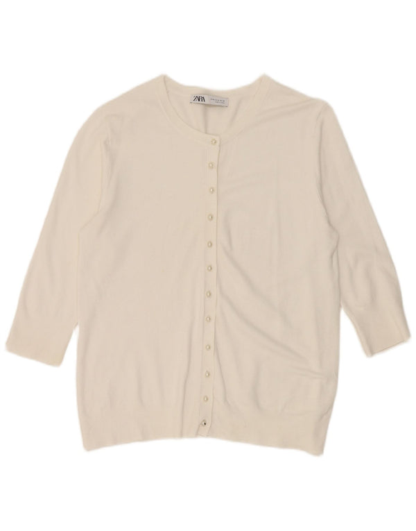 Zara Mujer Jersey Cárdigan Manga 3/4 UK 40 XL Blanco