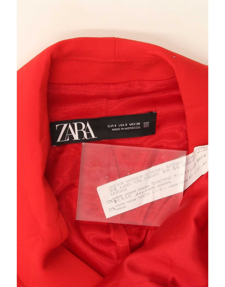 Zara Mujer Chaleco Largo De Doble Botonadura UK 10 Small Poliéster Rojo