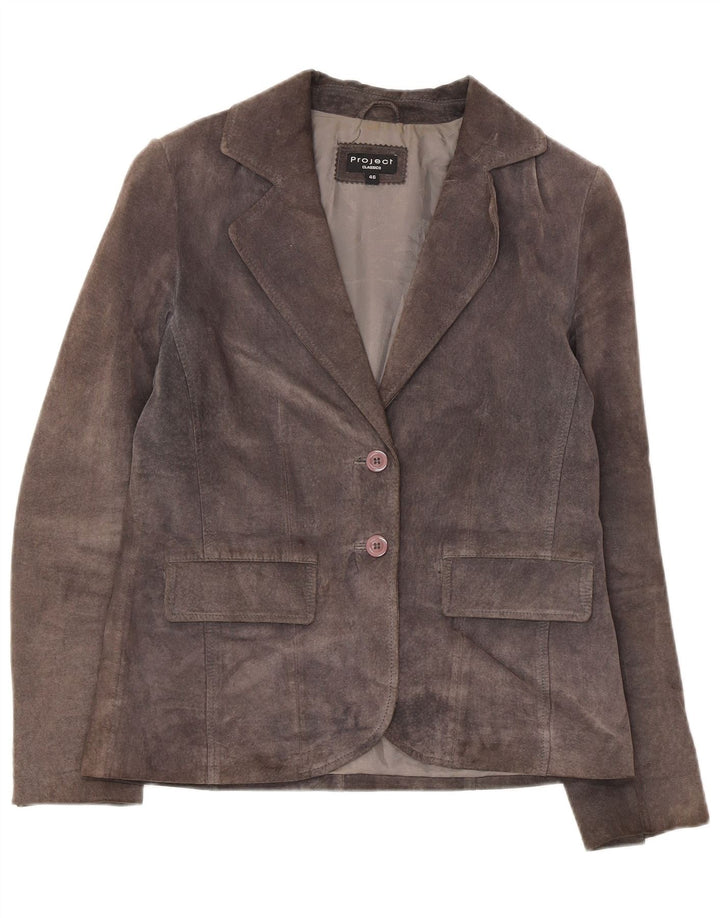 Project Chaqueta Blazer de Ante con 2 Botones para Mujer IT 46 Cuero Gris Grande
