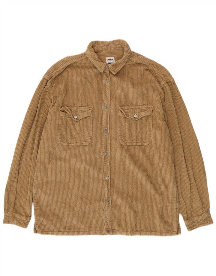 Zara Hombre Camisa De Pana Relaxed Fit XL Algodón Beige