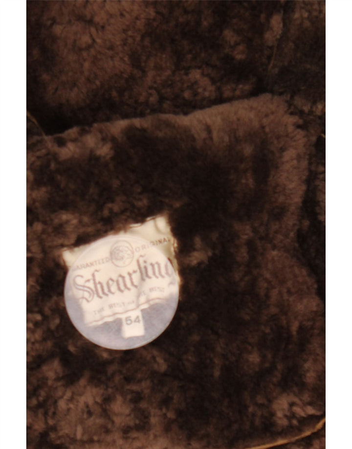 Vintage hombres shearling chaqueta IT 54 2XL marrón shearling