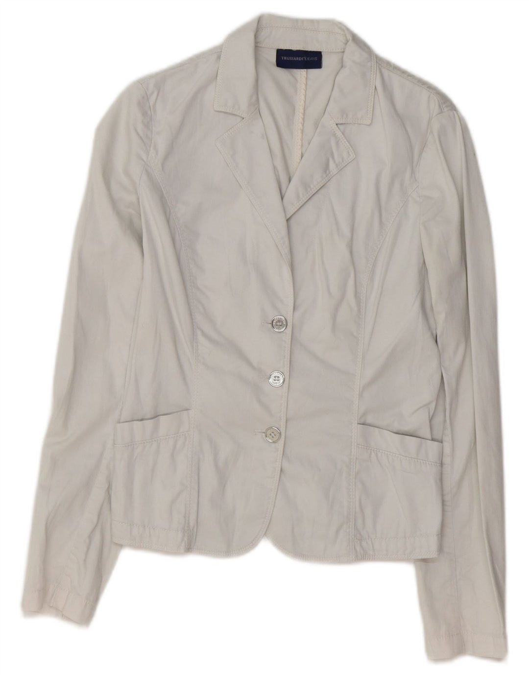 TRUSSARDI Chaqueta tipo blazer de 3 botones para mujer IT 40 Small White Cotton