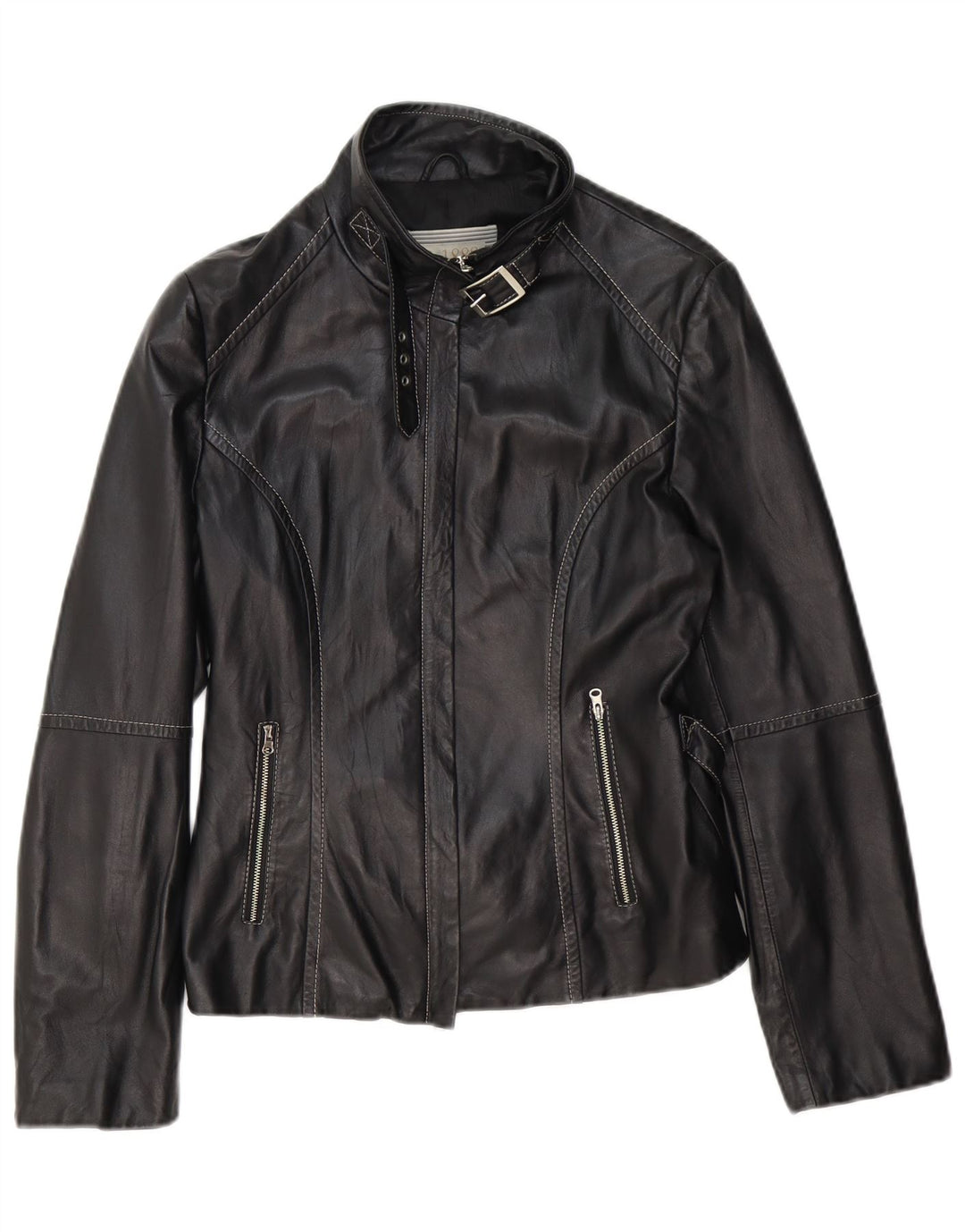 Vintage mujer cuero biker chaqueta IT 46 cuero negro grande