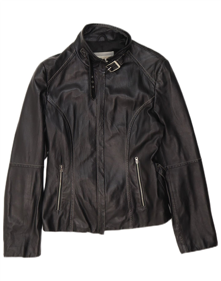 Vintage mujer cuero biker chaqueta IT 46 cuero negro grande