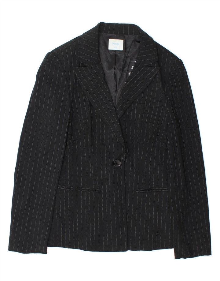 OASIS Womens 1 Button Blazer Jacket UK 10 Small  Black Pinstripe Polyester Vintage Oasis and Second-Hand Oasis from Messina Hembry 