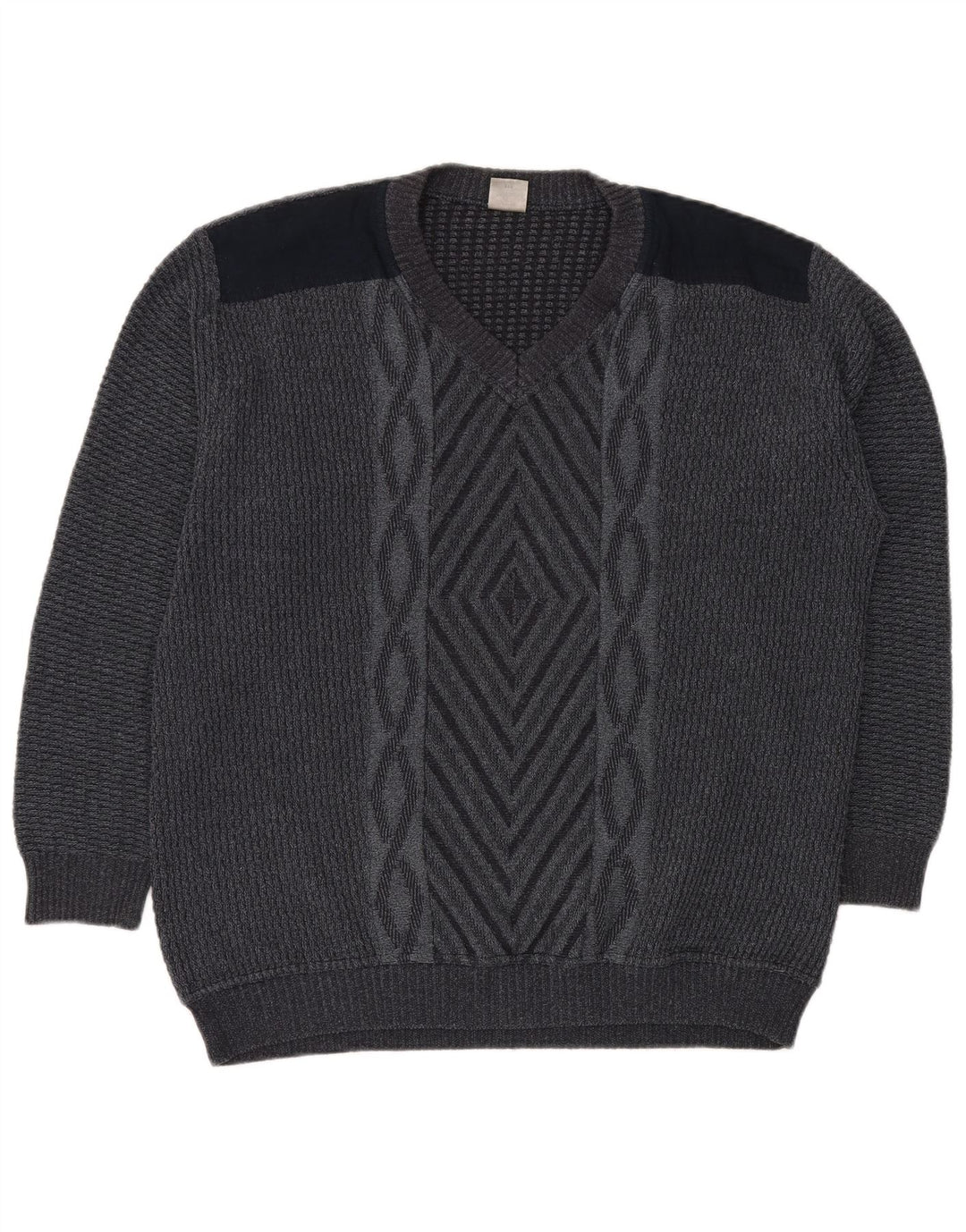 VINTAGE Jersey con cuello en V para hombre IT 50 Gris medio Geométrico