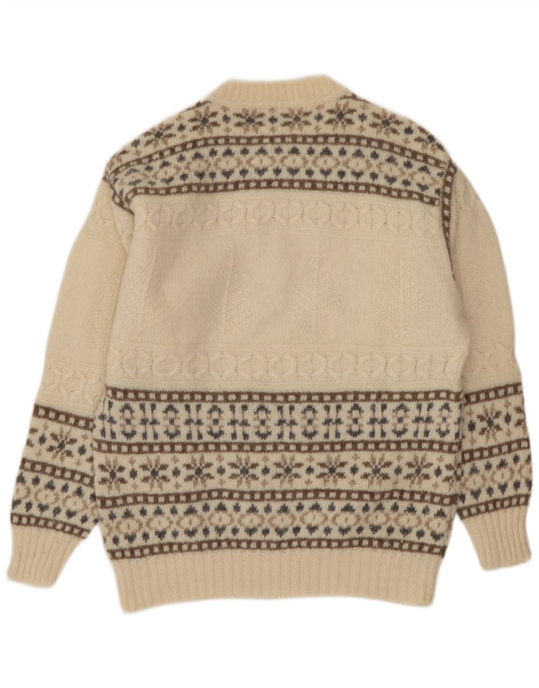 Benetton Jersey De Cuello Redondo Para Hombre Pequeño De Lana Fair Isle En Blanco Roto