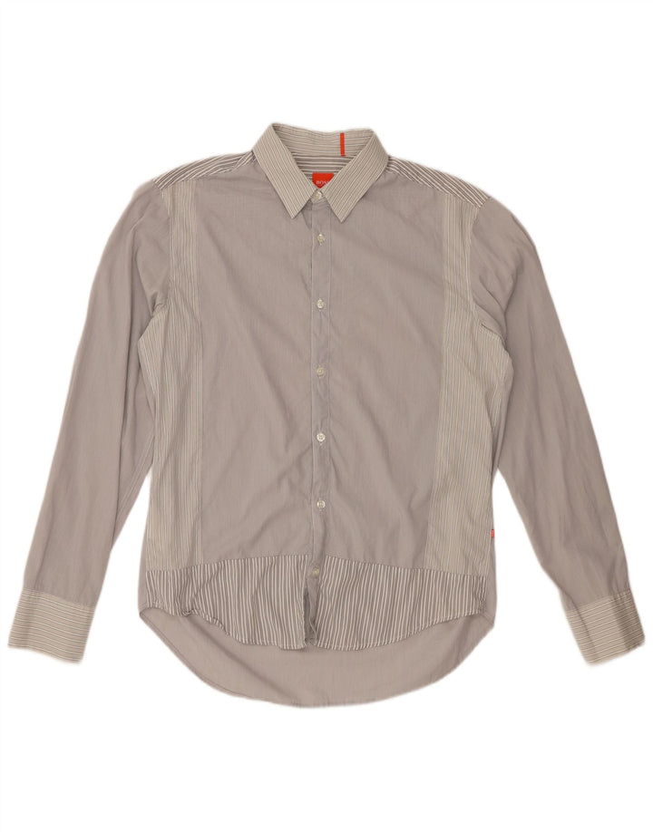 Camisa Hugo Boss Hombre Algodón Rayas Gris Medio