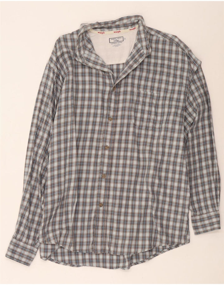 Camisa Wrangler para hombre de algodón a cuadros grises grandes