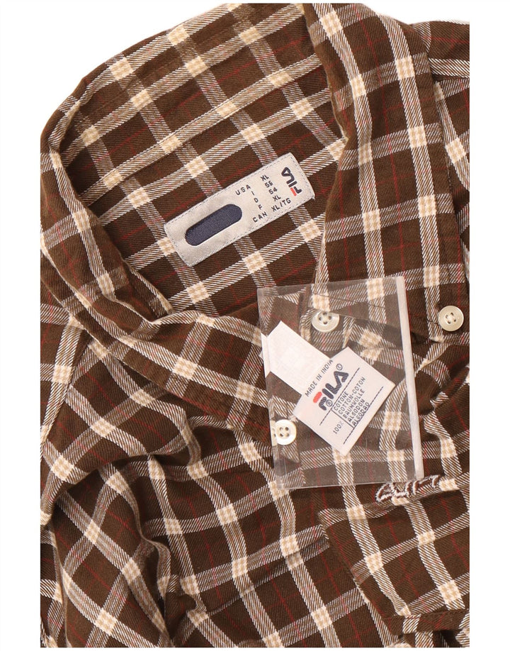 Fila Camisa de franela para hombre XL Algodón a cuadros marrón