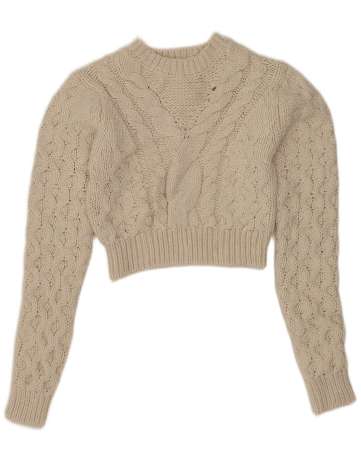 Zara - Jersey corto con cuello redondo para mujer, talla 40, poliéster blanco pequeño