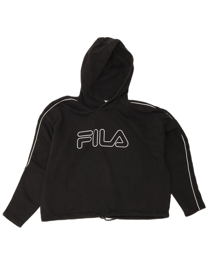 Fila Mujer Oversize Crop Graphic Sudadera con capucha Jumper UK 10 Small Negro