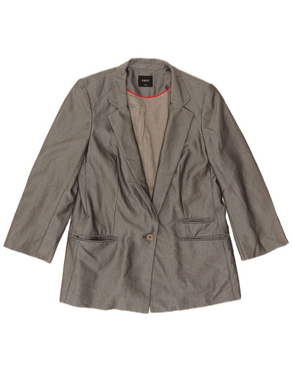 Oasis Chaqueta tipo blazer con 1 botón y manga 3/4 para mujer UK 46 Poliéster gris grande
