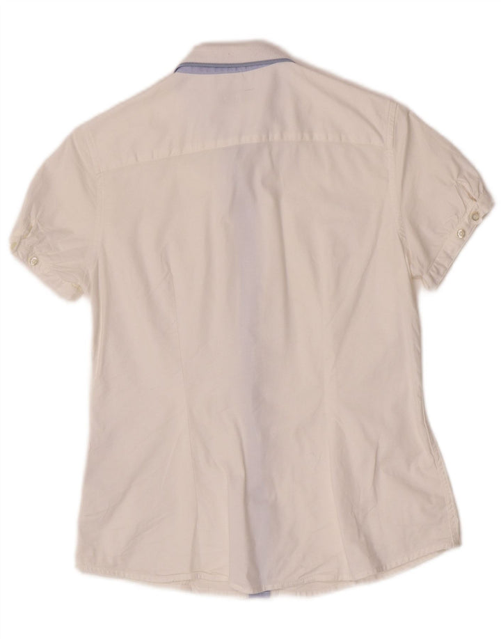 Fred Perry Camisa De Corte Regular De Manga Corta Para Mujer UK 42 Algodón Blanco Mediano