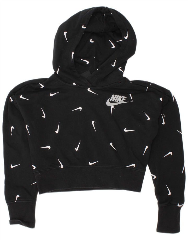 NIKE - Sudadera con capucha para niña, diseño gráfico, ajuste estándar, 8-9 años, talla pequeña, algodón negro