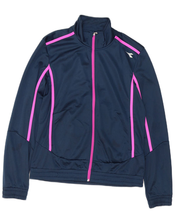 Diadora Chaqueta de chándal para mujer UK 40 Large Azul marino Rayas Deportivas