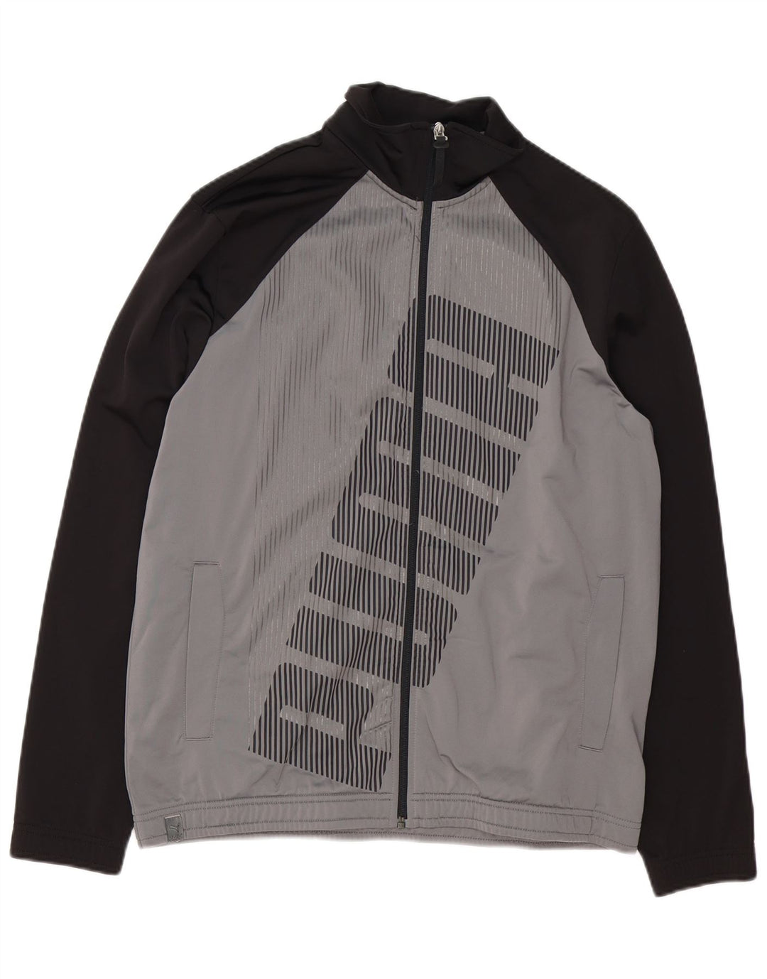Puma Chaqueta de chándal holgada con gráfico para hombre, color gris pequeño, color block