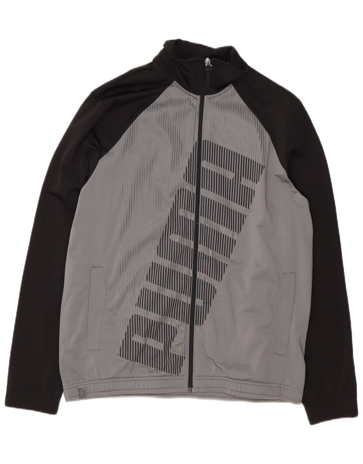 Puma Chaqueta de chándal holgada con gráfico para hombre, color gris pequeño, color block