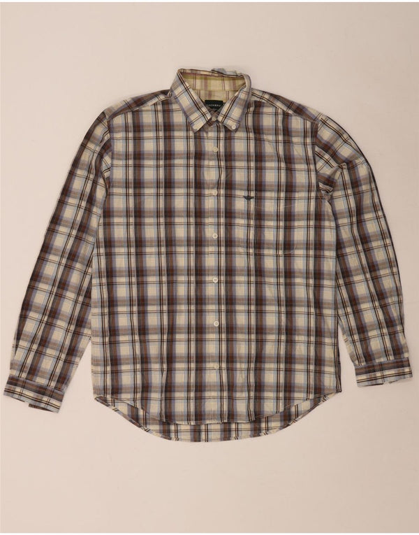 Dockers Camisa Hombre Talla 42/44 Grande Marrón Cuadros Algodón