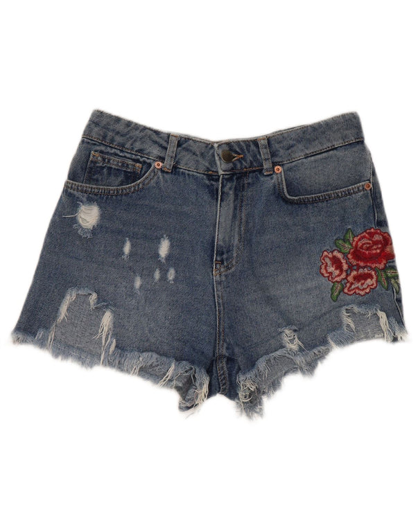 Benetton Shorts Vaqueros Con Gráfico Desgastado W28 Azul Medio Floral