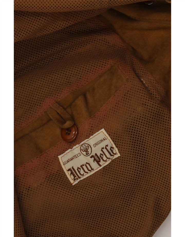 VINTAGE Hombres 3 Botones Ante Blazer Chaqueta Reino Unido 40 Cuero Beige Grande