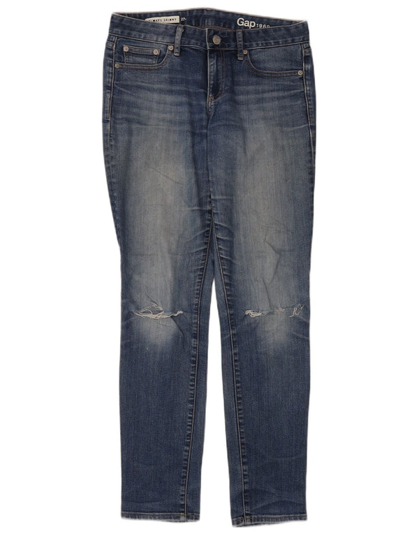 Gap Jeans Ajustados Regulares Desgastados para Mujer W27 L32 Algodón Azul