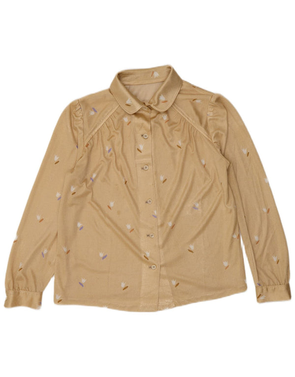 Vintage mujer camisa blusa Reino Unido 12 medio beige floral