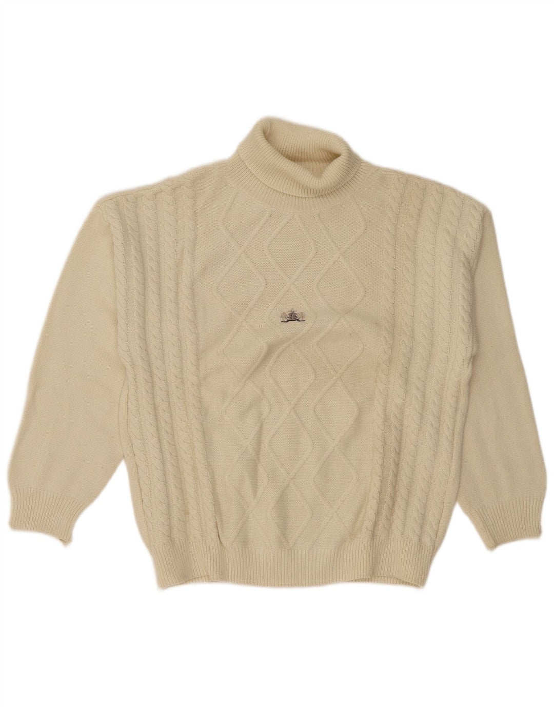 Vintage hombres rollo cuello jersey suéter grande de blanco