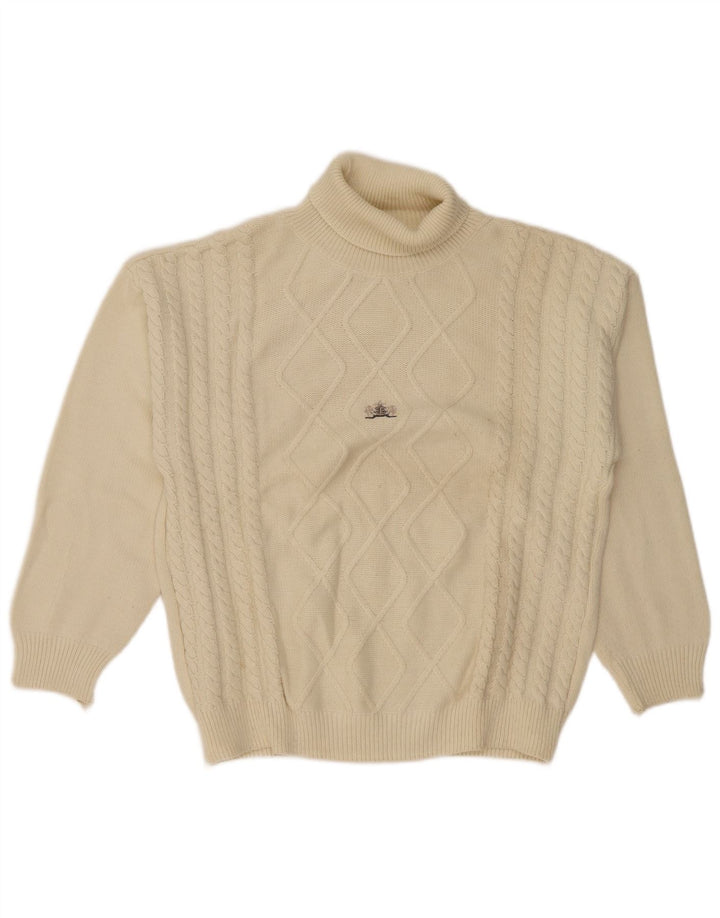 Vintage hombres rollo cuello jersey suéter grande de blanco