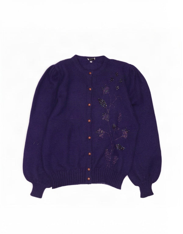 Vintage mujer Cardigan suéter IT 48 XL azul marino floral Mohair