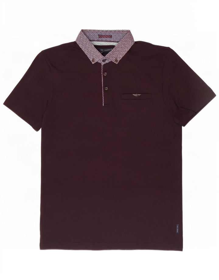 Ted Baker Polo para hombre talla 4 grande algodón con manchas granate