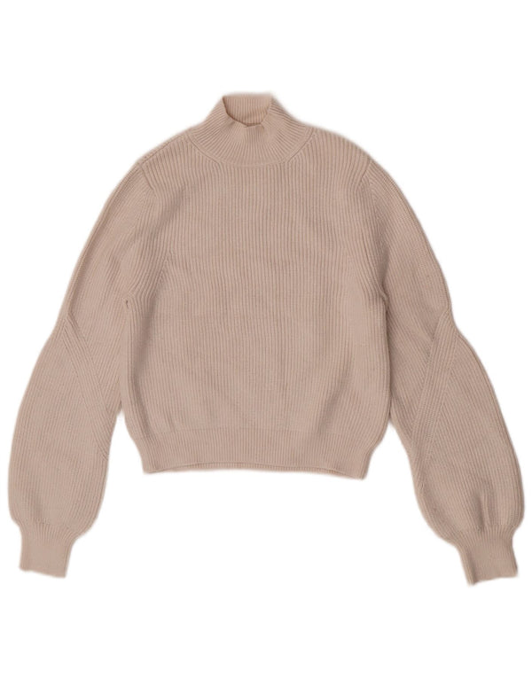 Zara Mujer Crop Turtle Neck Jumper Sweater UK 12 Medium Off White Viscosa