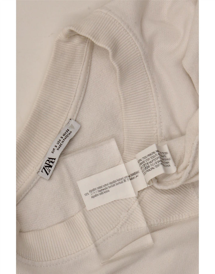 Zara Mujer Sudadera De Gran Tamaño Jersey UK 10 Small White Cotton