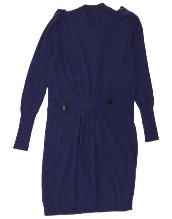 Vintage mujer longline cardigan suéter IT 44 lana azul marino medio
