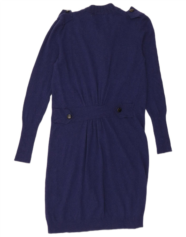 Vintage mujer longline cardigan suéter IT 44 lana azul marino medio