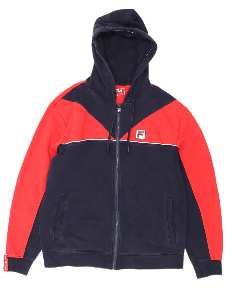 Fila Sudadera con capucha y cremallera para hombre, talla grande, color azul marino