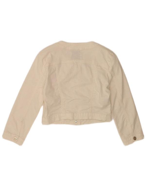 Vintage mujer 3/4 manga crop denim chaqueta IT 40 pequeño algodón blanco