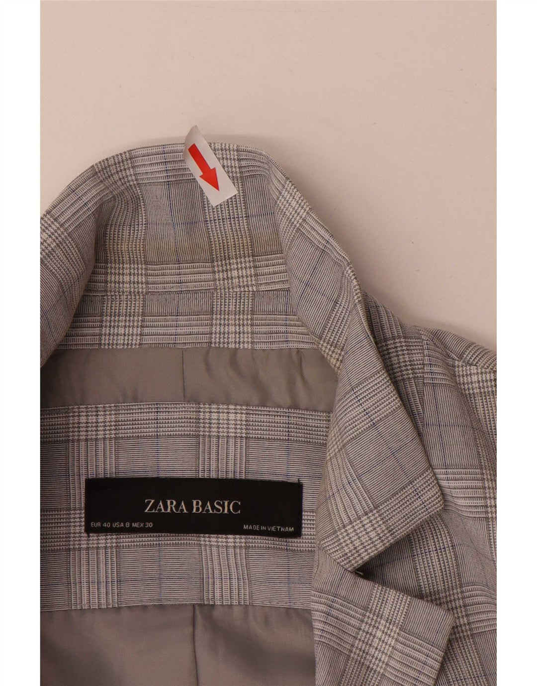 Zara Mujer Chaqueta Blazer De 1 Botón EU 40 Gris Medio Pata De Gallo