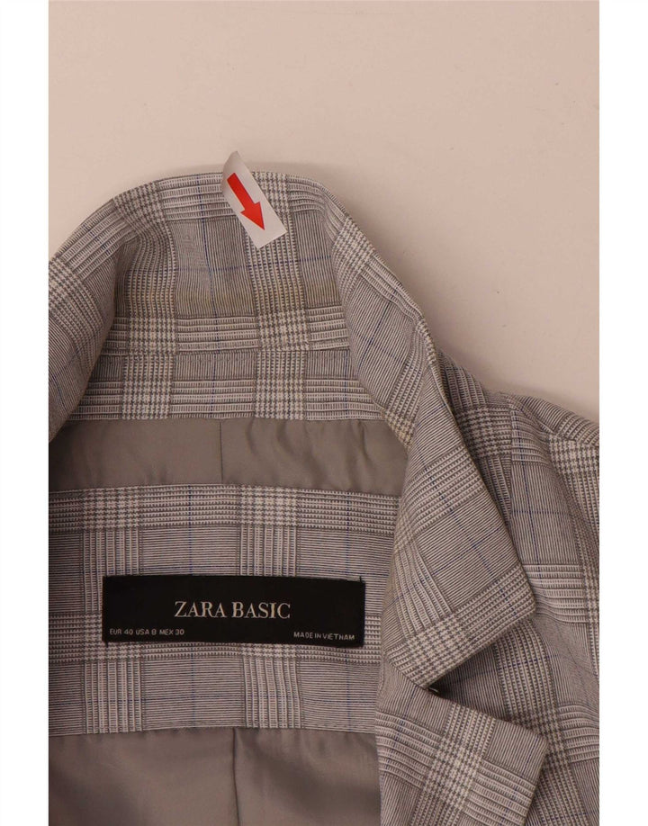 Zara Mujer Chaqueta Blazer De 1 Botón EU 40 Gris Medio Pata De Gallo