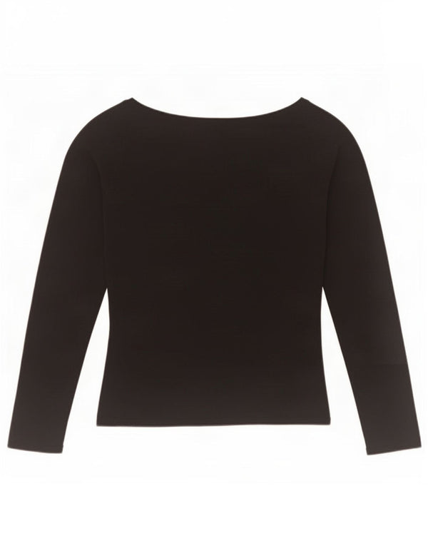 Zara Mujer Crop Top Manga Larga UK 12 Medium Rayón Negro