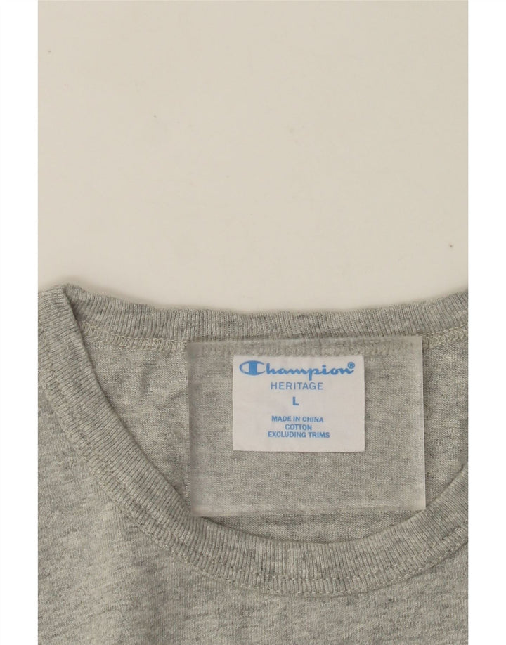 CHAMPION Camiseta Heritage para hombre Top grande de algodón moteado gris