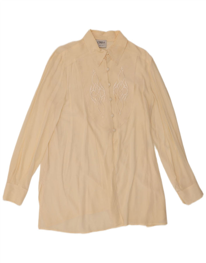 Vintage mujer camisa blusa EU 44 XL seda beige