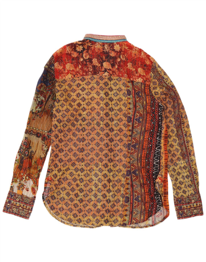 Vintage mujer patrón abstracto camisa blusa Reino Unido 12 medio multicolor