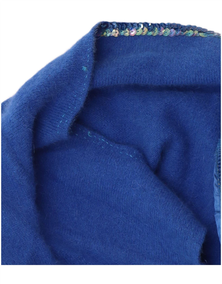 VINTAGE Mujer Cardigan Suéter Reino Unido 16 Grande Azul Angora
