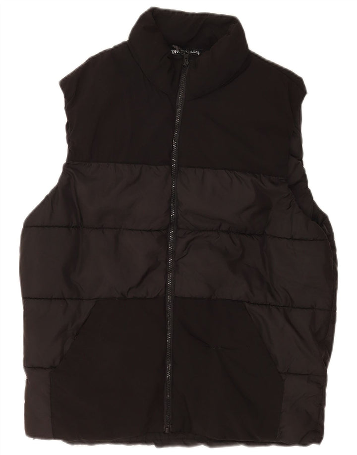 Zara Mens Chaleco Acolchado UK 36 Pequeño Poliéster Negro