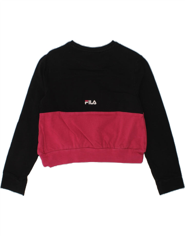 FILA Girls Graphic Sweatshirt Jumper 7-8 Years Black Colourblock Cotton | Vintage Fila | Thrift | Second-Hand Fila | Used Clothing | Messina Hembry 
