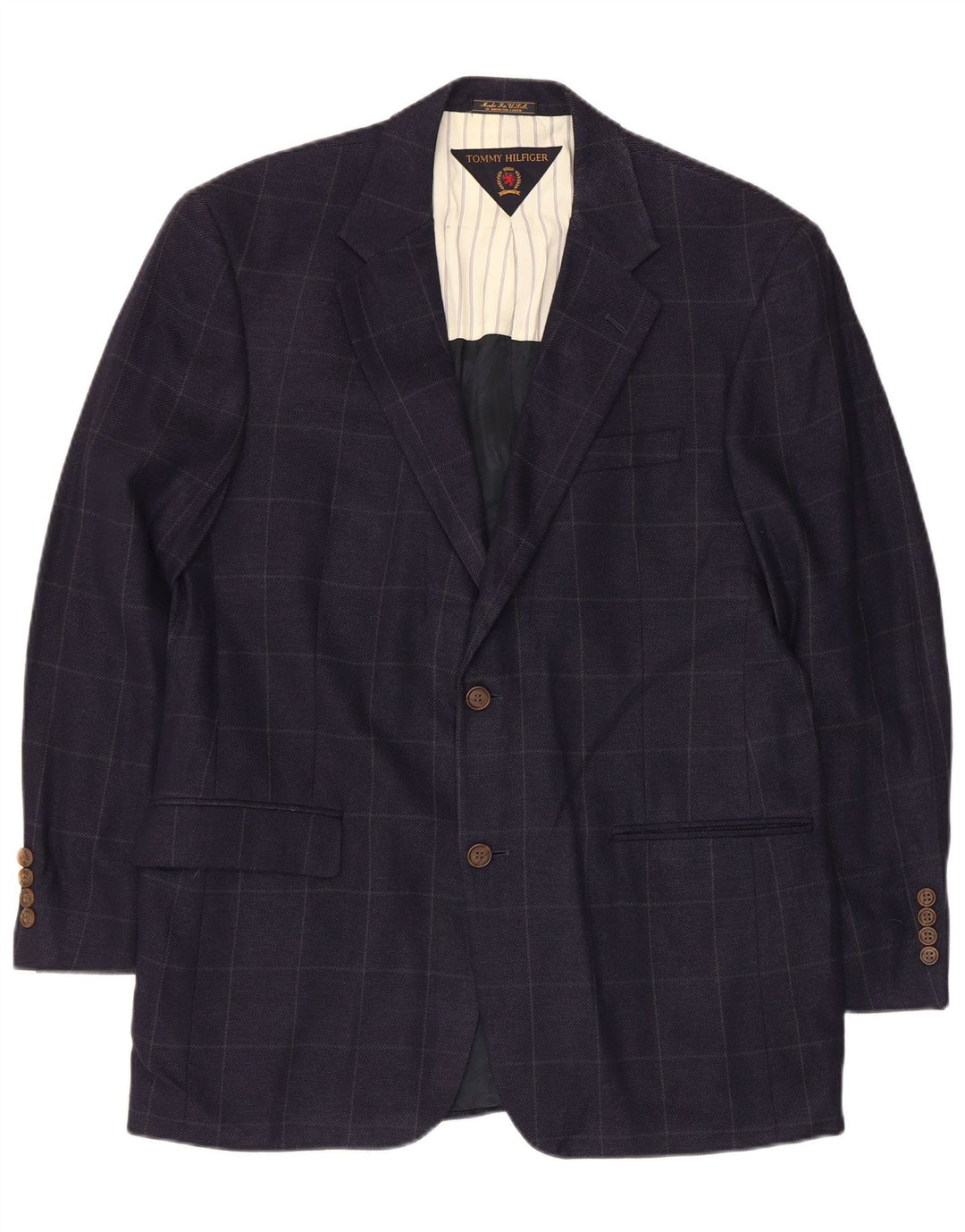 Tommy Hilfiger Chaqueta tipo blazer de 2 botones para hombre UK 39 Medium Navy Blue Check