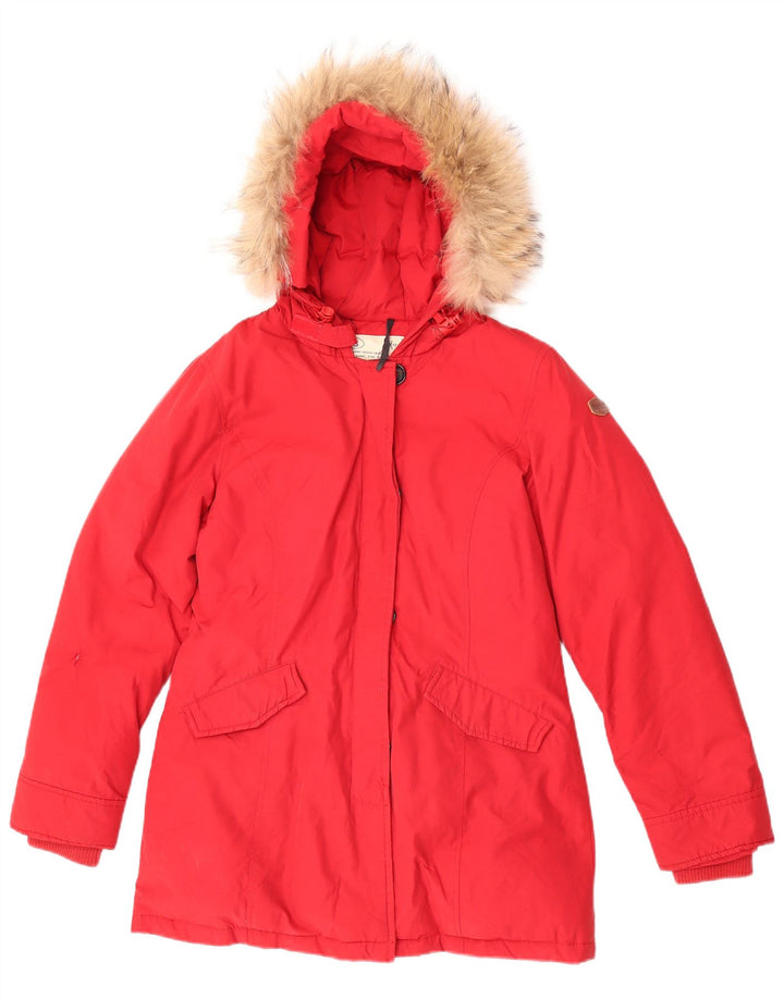 Rifle Chaqueta acolchada con capucha para mujer UK 14 Medium Red Cotton