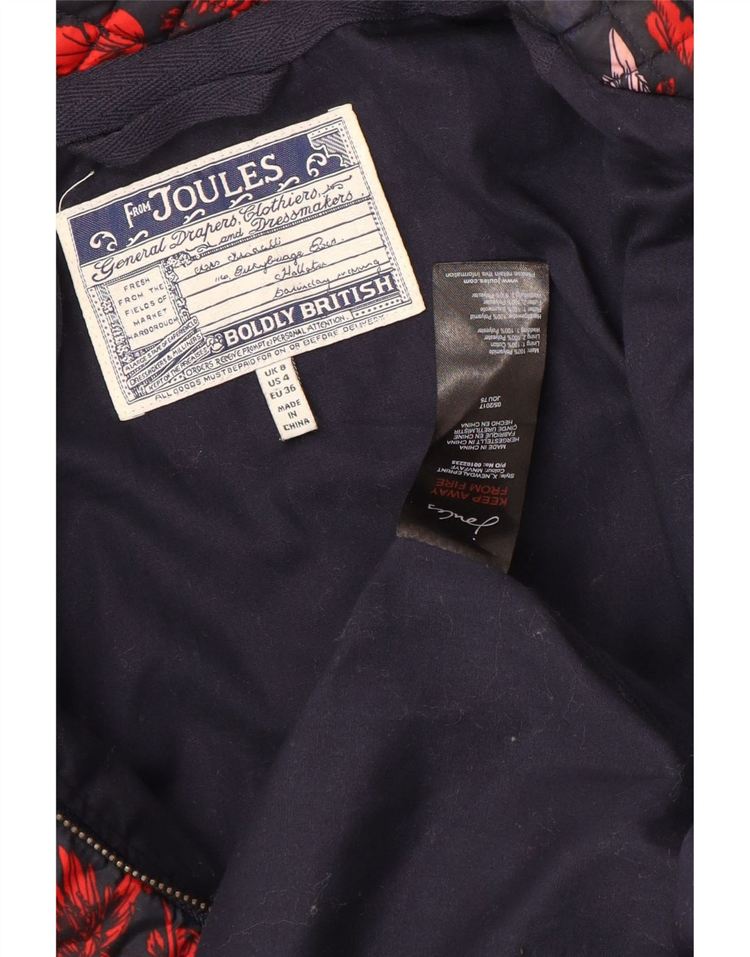 Chaqueta acolchada para mujer Joules UK 8 Small Poliamida floral azul marino