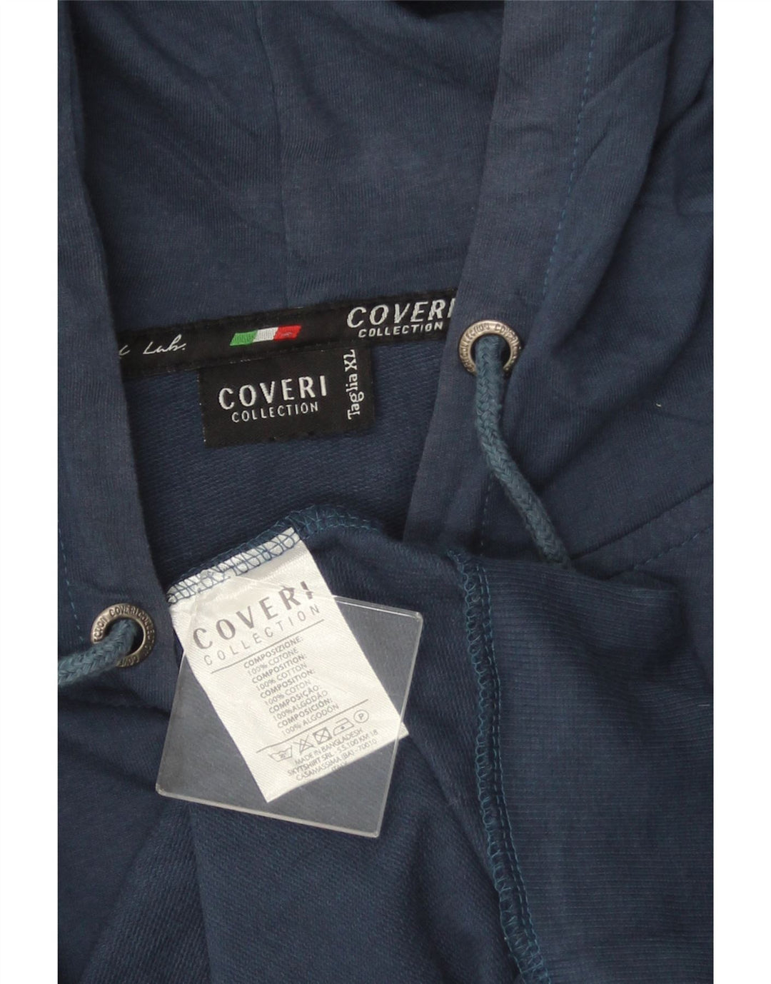 COVERI Suéter con capucha y cremallera para hombre XL Algodón azul marino